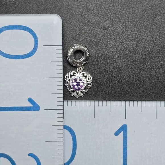 Purple Heart-Shaped Cubic Zirconia in Vintage-Style‎ Silver Charm (NWOT) - Picture 4 of 4